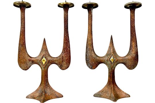 Brutalistischer Polnischer Kerzenhalter aus Kupfer,…