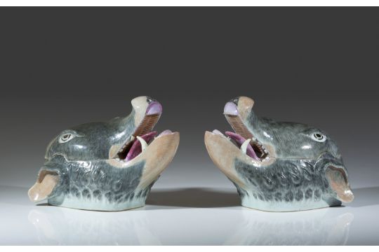 A rare pair of Chinese export porcelain 'Boar's…