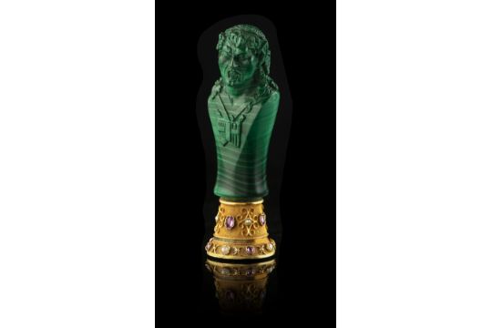 A malachite, gold, half-pearl, ruby and carnelian…