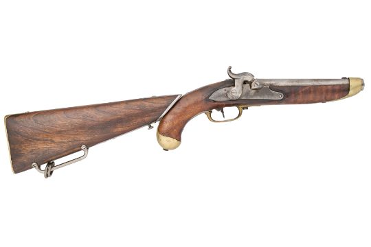 A GERMAN (BADEN) 13 BORE PERCUSSION PISTOL CARBINE…