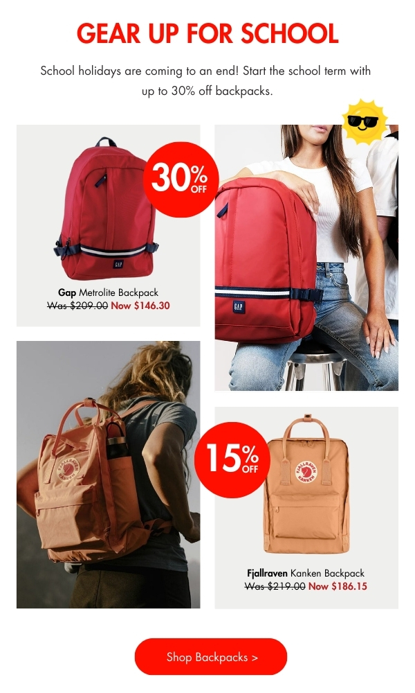 Up to 30% off Backpacks