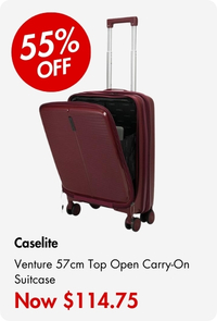 Caselite Venture 57cm Top Open Hardside Carry-On Suitcase Dark Red
