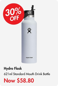 Hydro Flask 21oz (621ml) Standard Mouth Drink Bottle w/ Flex Straw Cap White