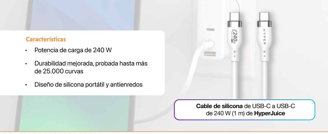 HyperJuice Cable de Silicona de 1M USB-C a USB-C 240W