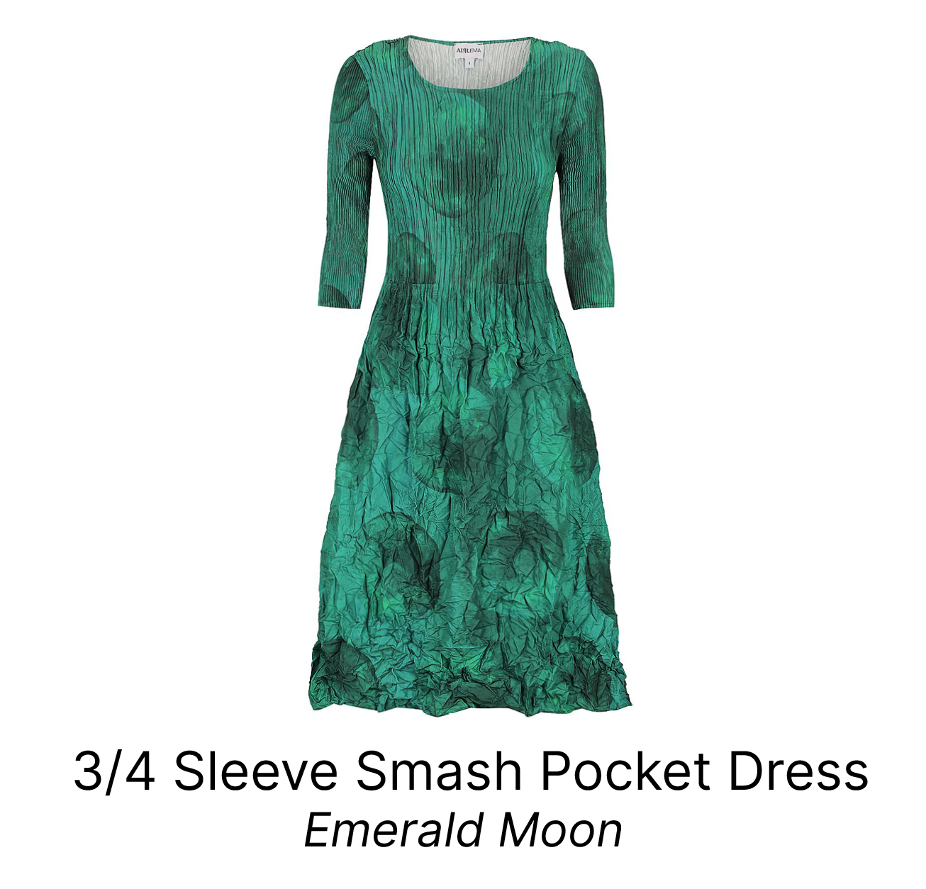  3/4 Sleeve Smash Pocket Dress Emerald Moon