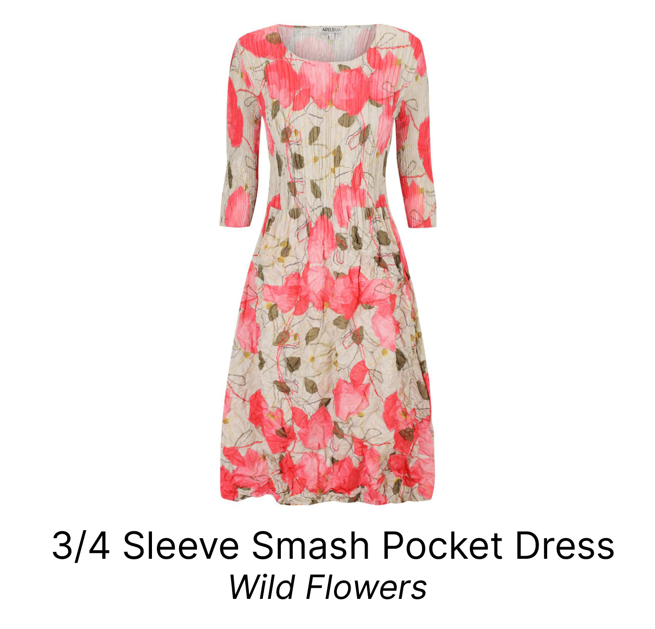  3/4 Sleeve Smash Pocket Dress Wild Flowers