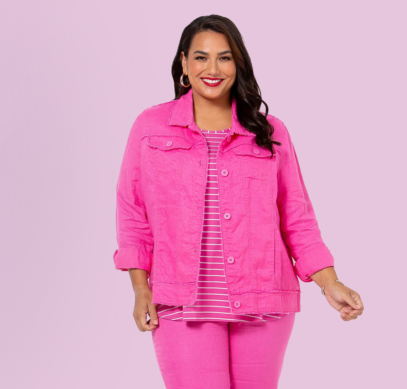 Linen Fray Jacket in Hot Pink  Sizes 12-26