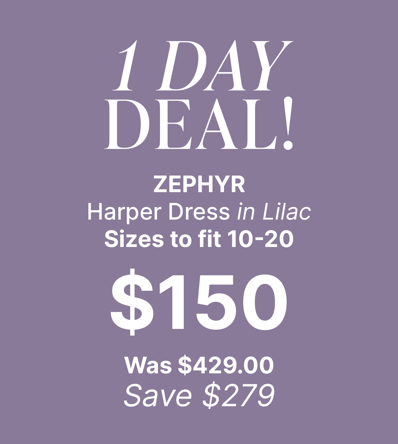 ZEPHYR Harper Dress in Lilac Sizes to fit 10-20. $150 Was $429.00 Save $279