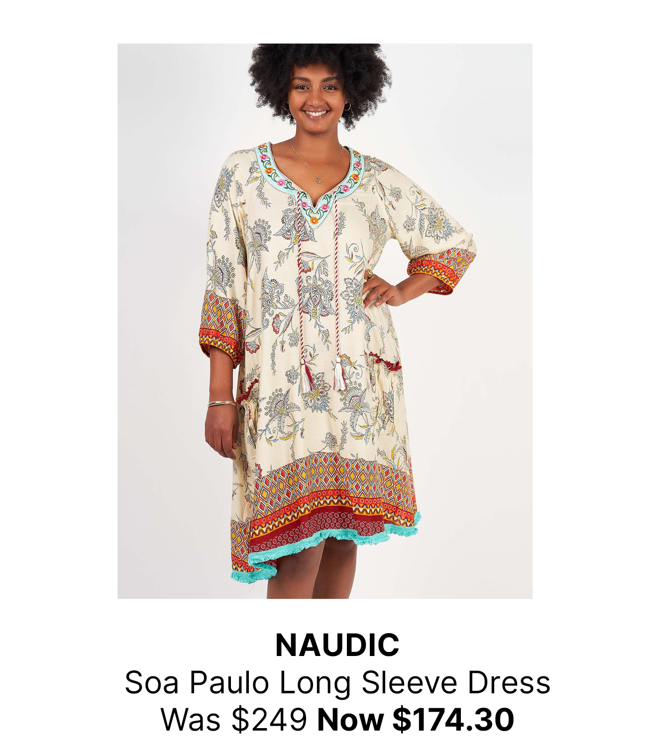 NAUDIC Soa Paulo Long Sleeve Dress Was $249 Now $174.30