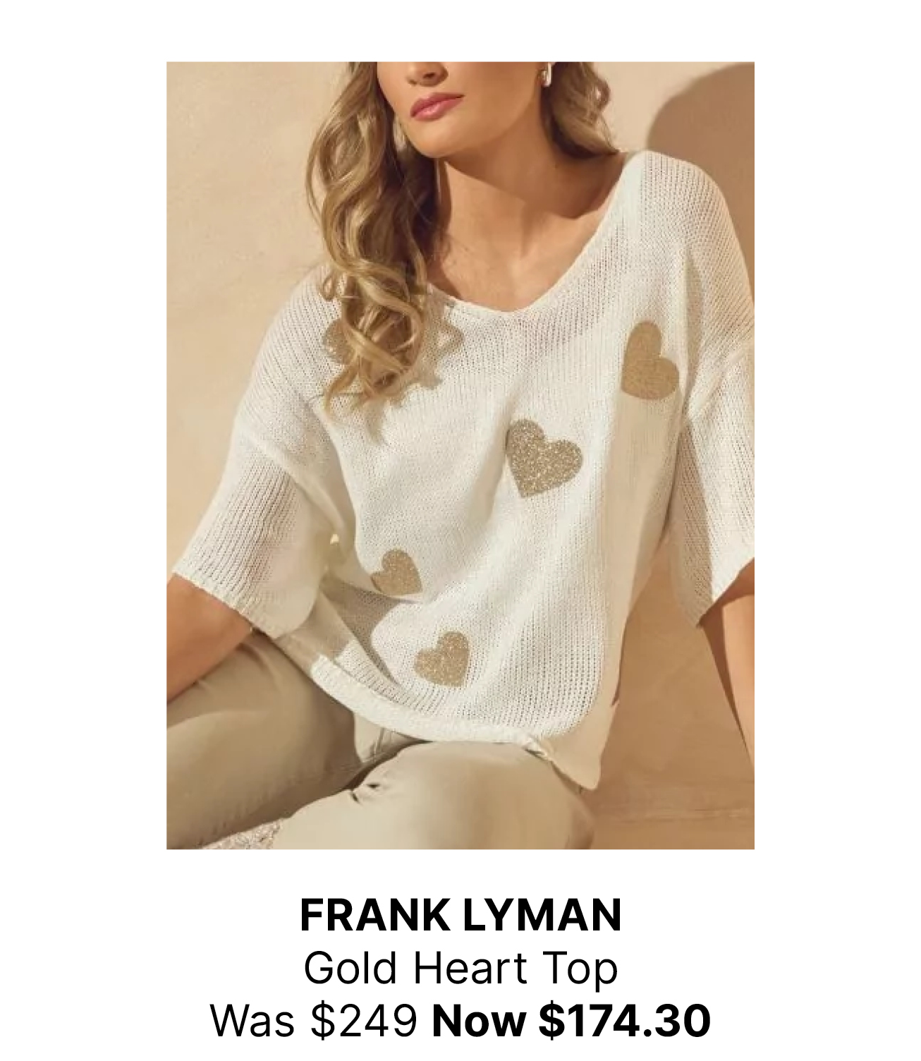 FRANK LYMAN Gold Heart Top Was $249 Now $174.30