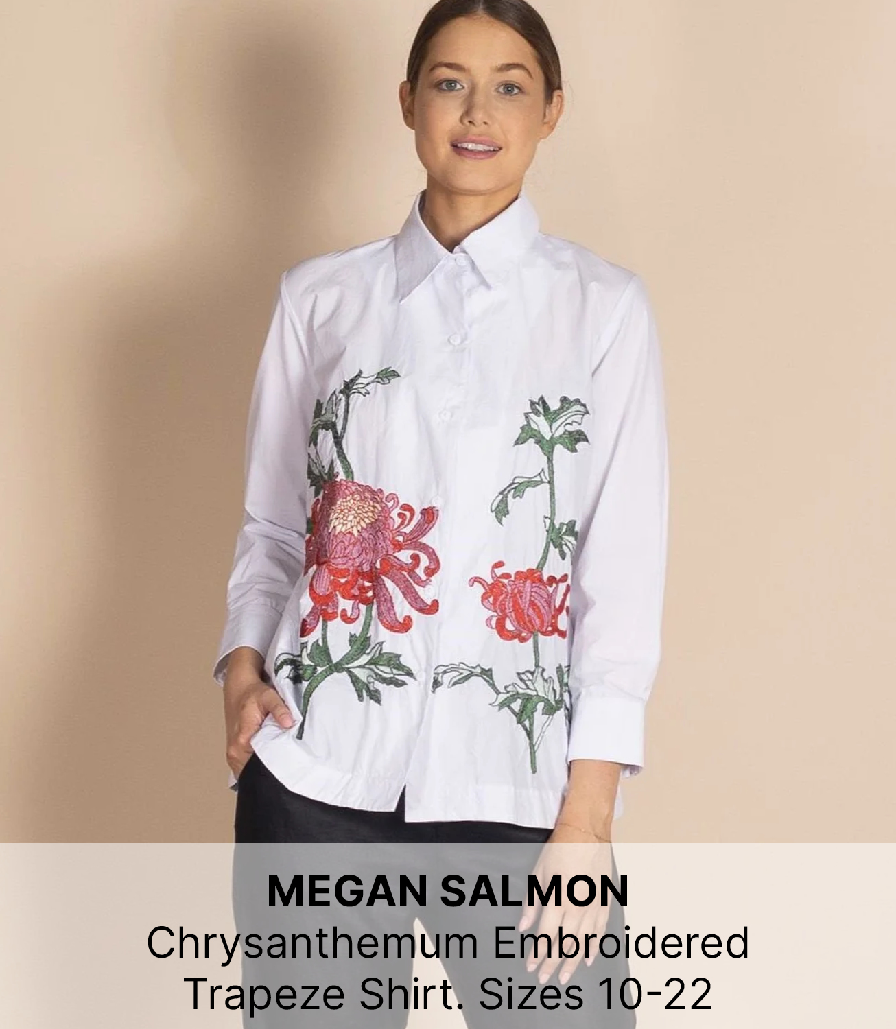 Megan Salmon - M6345 Chrysanthemum Embroidered Trapeze Shirt