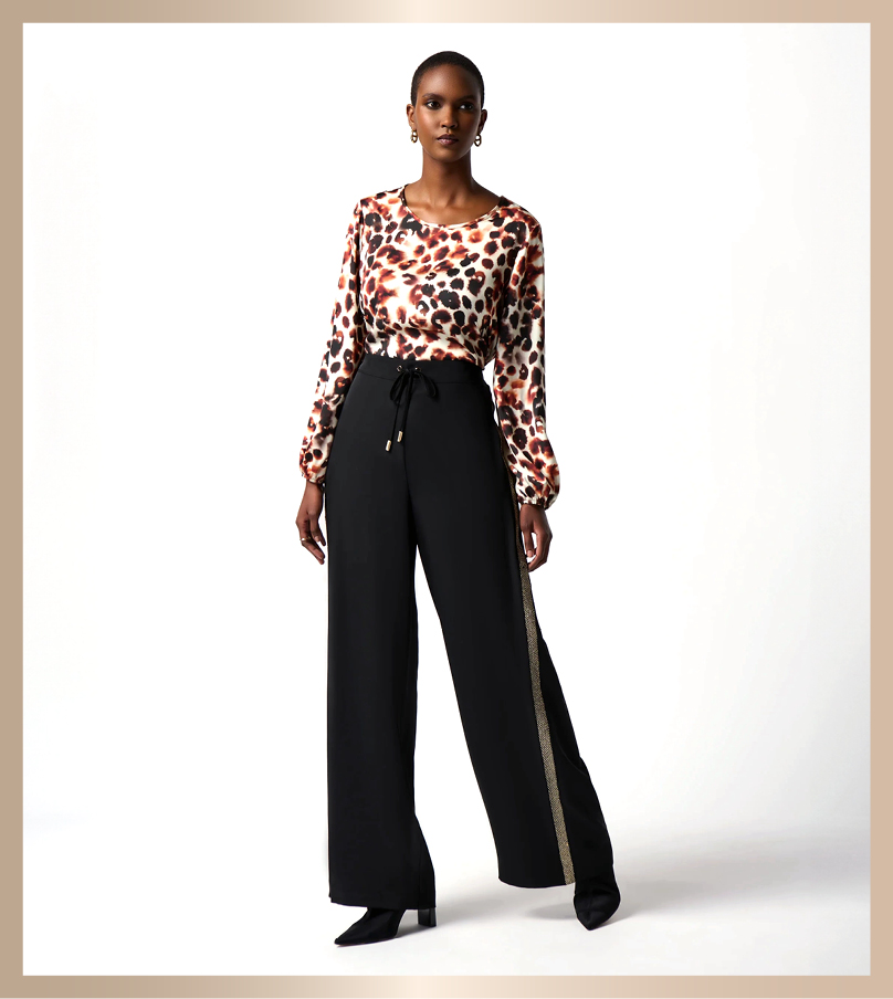 JOSEPH RIBKOFF Wide Leg Pant with Lurex Trim Sizes to fit 10-24 $150 Was $399 Save $249