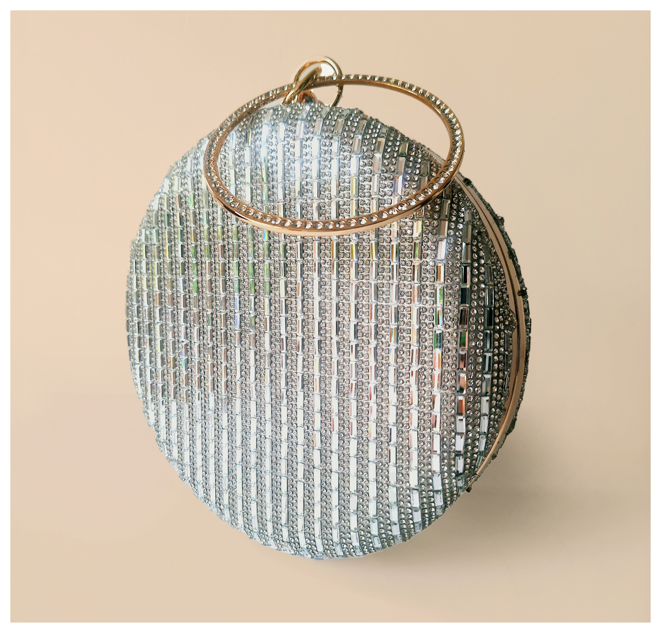 LAVISH  Diamante Handle Round Bag