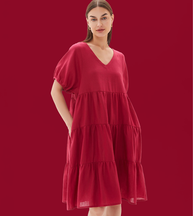 TIRELLI Tiered Linen Dress