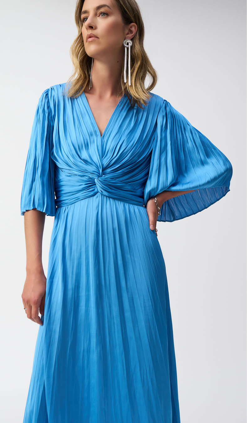 Pleated Satin Midi Dress. Sizes to fit 10-20. Greenery or Coastal Blue