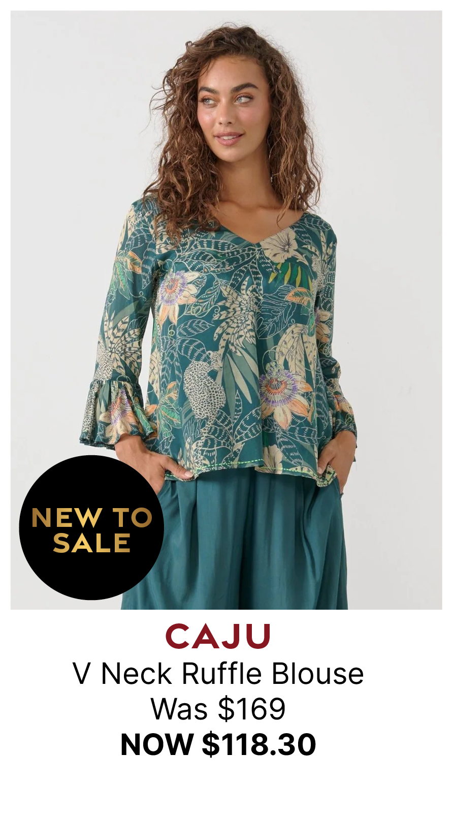 Caju - CZ848 V Neck Ruffle Blouse