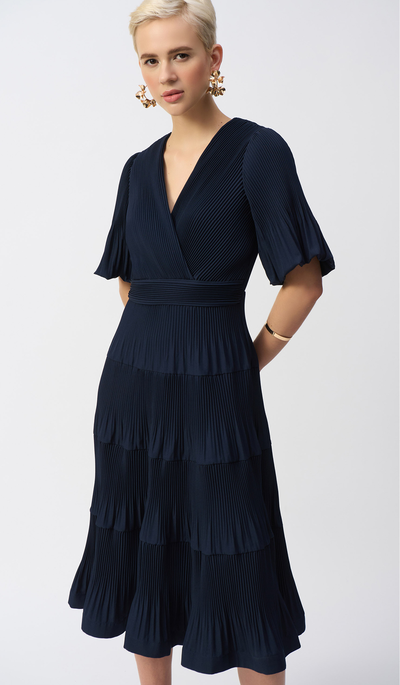 Pleated Woven Fit And Flare Dress. Sizes to fit 10-24. Midnight