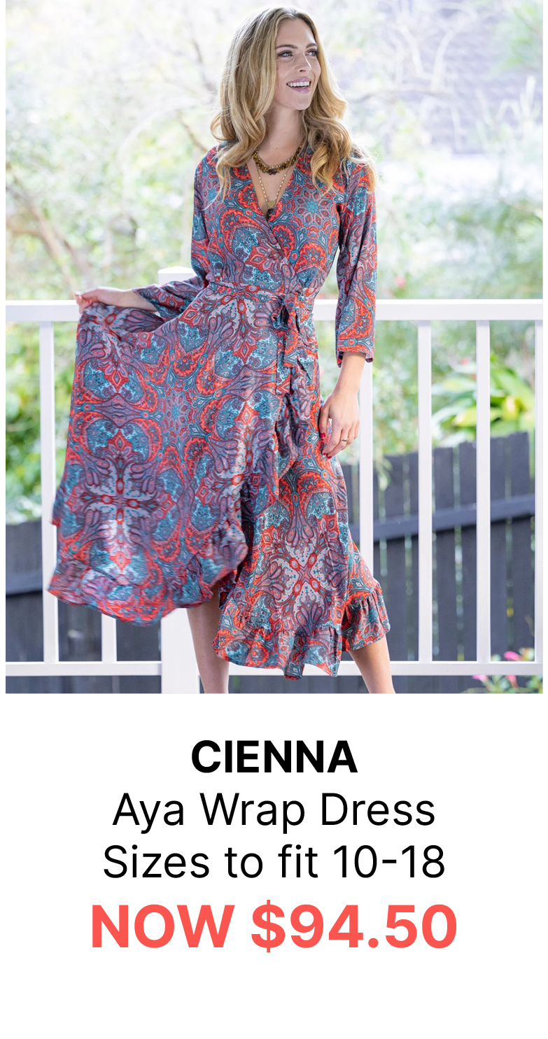 CIENNA Aya Wrap Dress Sizes to fit 10-18 NOW $94.50