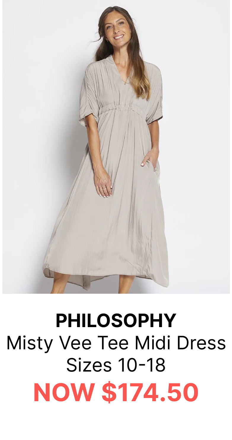 PHILOSOPHY Misty Vee Tee Midi Dress Sizes 10-18 NOW $174.50