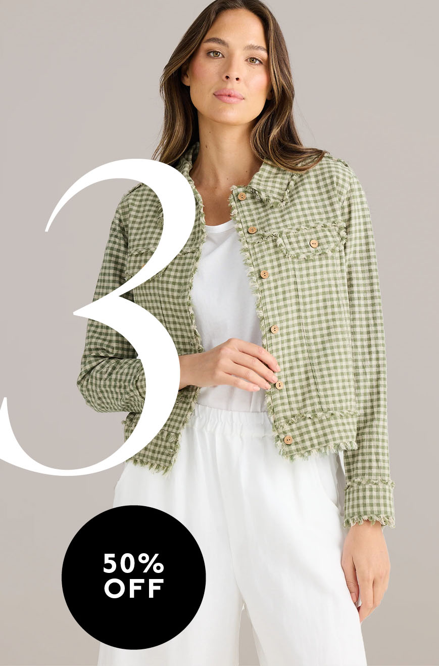 Shanty Monza Jacket, in Sage Check. To fit 10-18 — 50% OFF | Now $99.50.