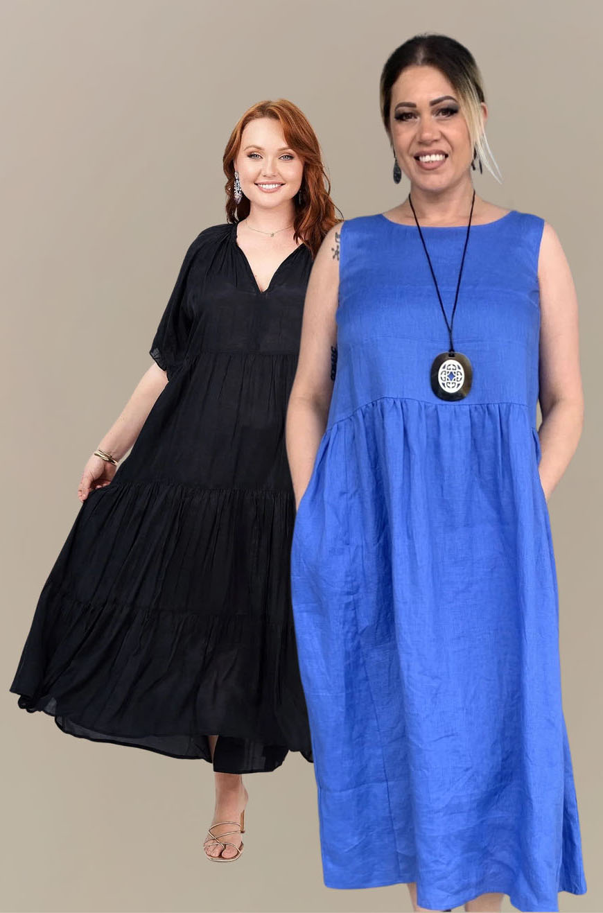 Naudic Amisha Short Sleeve Maxi Dress. To fit 10-20. Magazine Sophie Sleeveless Dress. To fit 10-22.