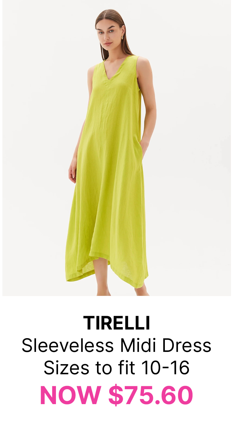 TIRELLI Sleeveless Midi Dress Sizes to fit 10-16 NOW $75.60