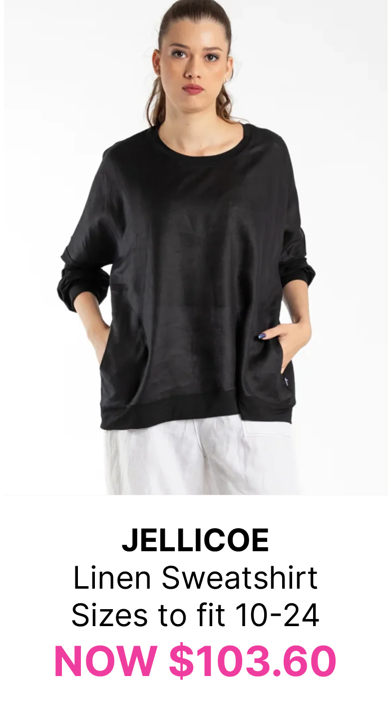 JELLICOE Linen Sweatshirt Sizes to fit 10-24 NOW $103.60