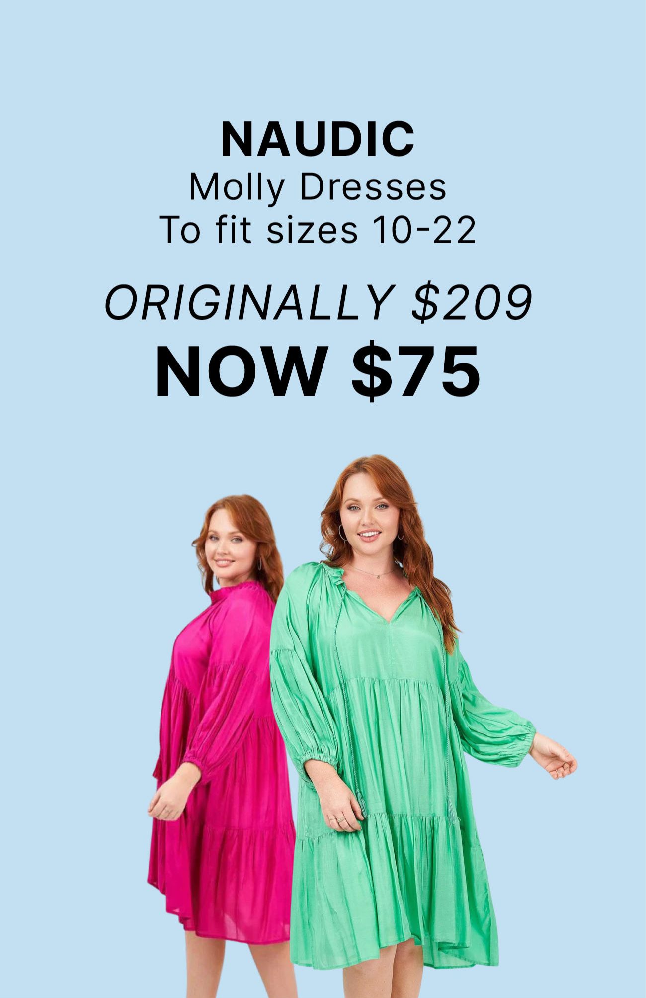 NAUDIC Molly Dresses To fit sizes 10-22  ORIGINALLY $209 NOW $75