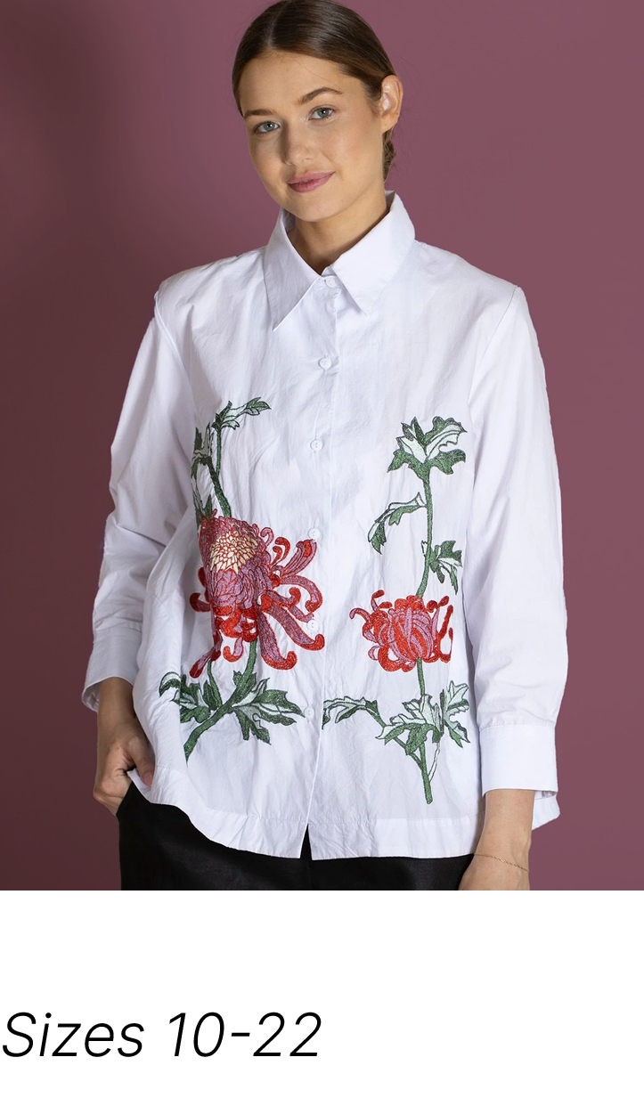 Megan Salmon - M6345 Chrysanthemum Embroidered Trapeze Shirt