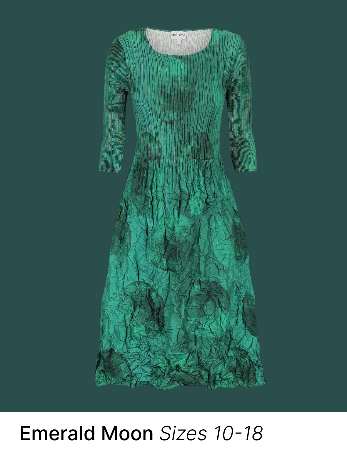 PreviousNext pleated-midi-dress-emerald-moon-plus-size-clothing    Alquema - ADC544-EM 3/4 Sleeve Smash Pocket Dress