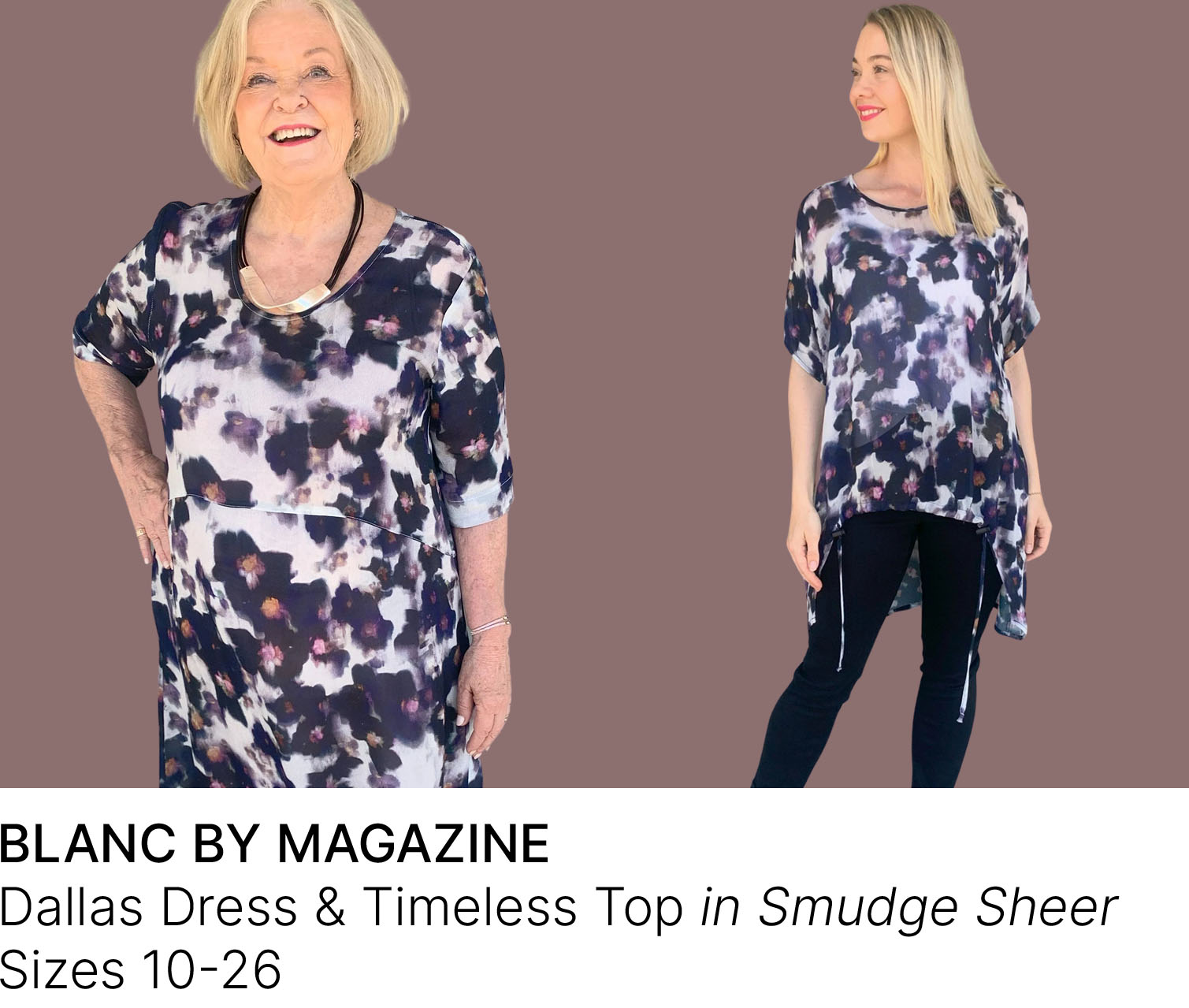 BLANC BY MAGAZINE Dallas Dress & Timeless Top in Smudge Sheer Sizes 10-26