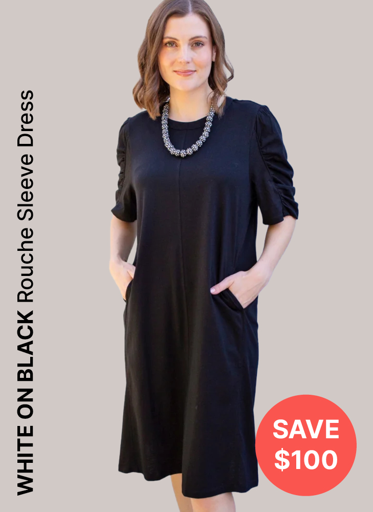 White on Black - PHS-2045 Rouche Sleeve Dress