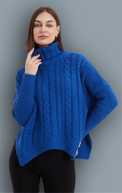 HIGH NECK CABLE KNIT  Electric Blue