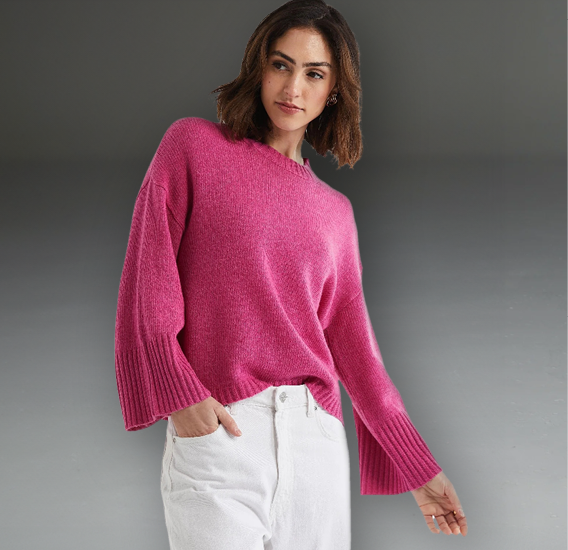 WIDE SLEEVE CREW  Shown in Grape, also in Parakeet