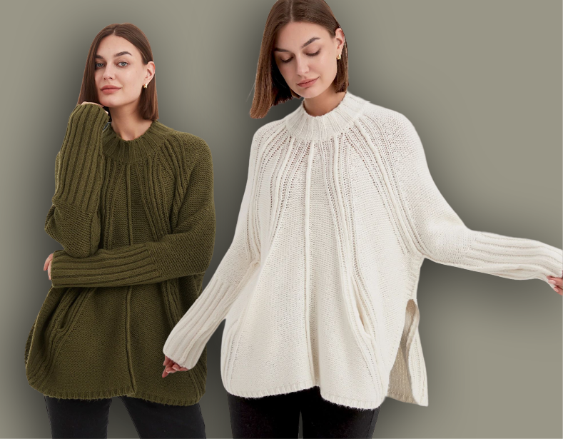 FUNNEL NECK RIB KNIT  Ivory or Dark Moss