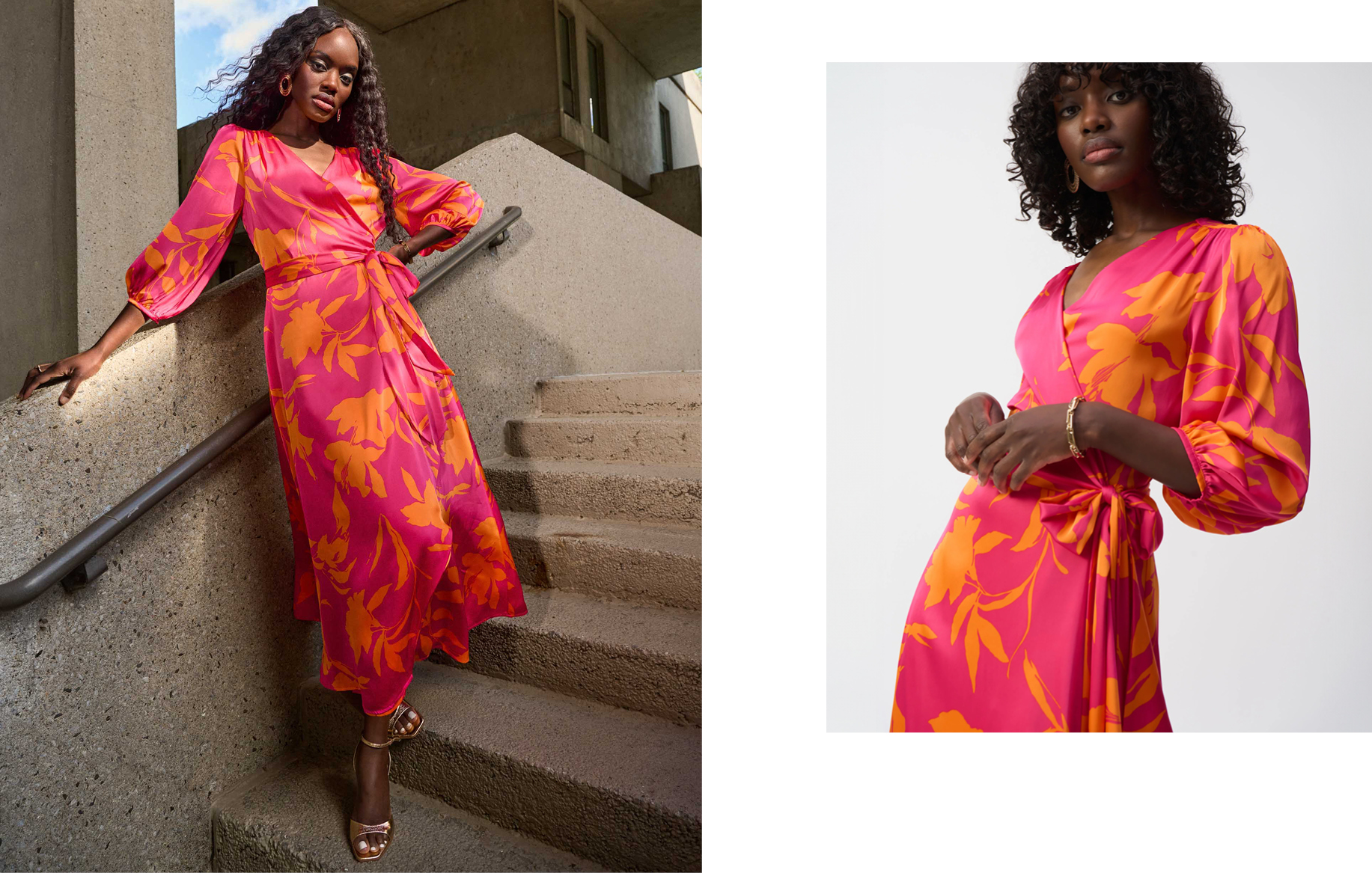 Joseph Ribkoff Printed Satin Wrap Dress. Sizes 10-24