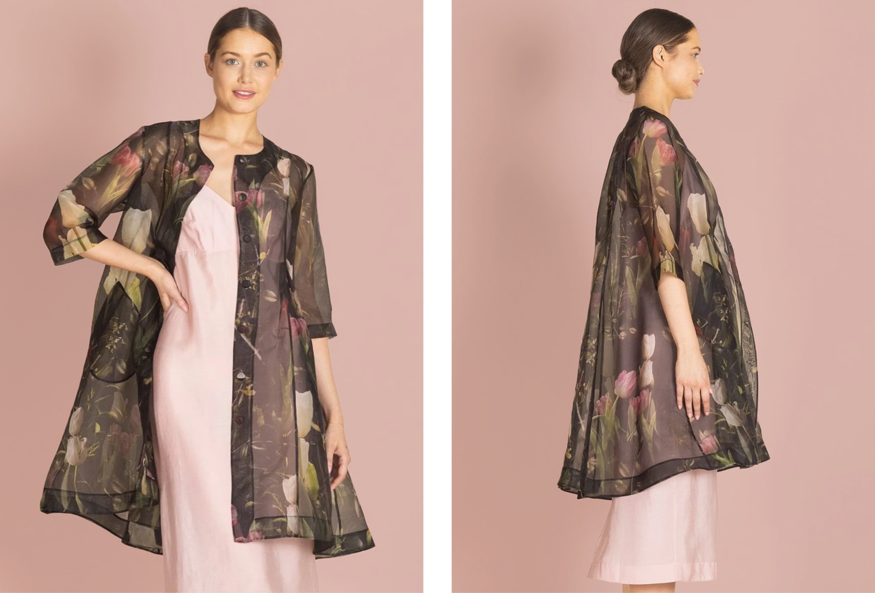 Megan Salmon Tulips Giselle Coat and Tulips Shift Dress. Sizes 10-22