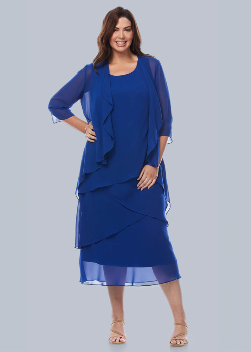 Layla Jones Midi Chiffon Layer Dress with Jacket Sizes 10-24