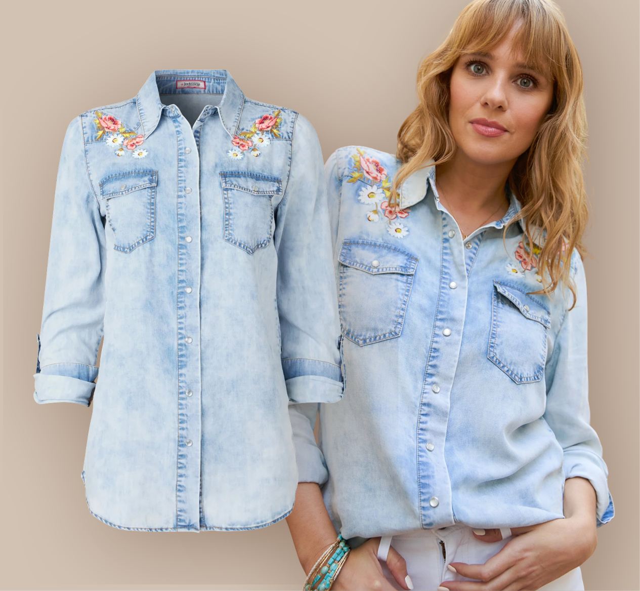 Joe Browns  Daisy Embroidered Denim Shirt  Sizes 10-18