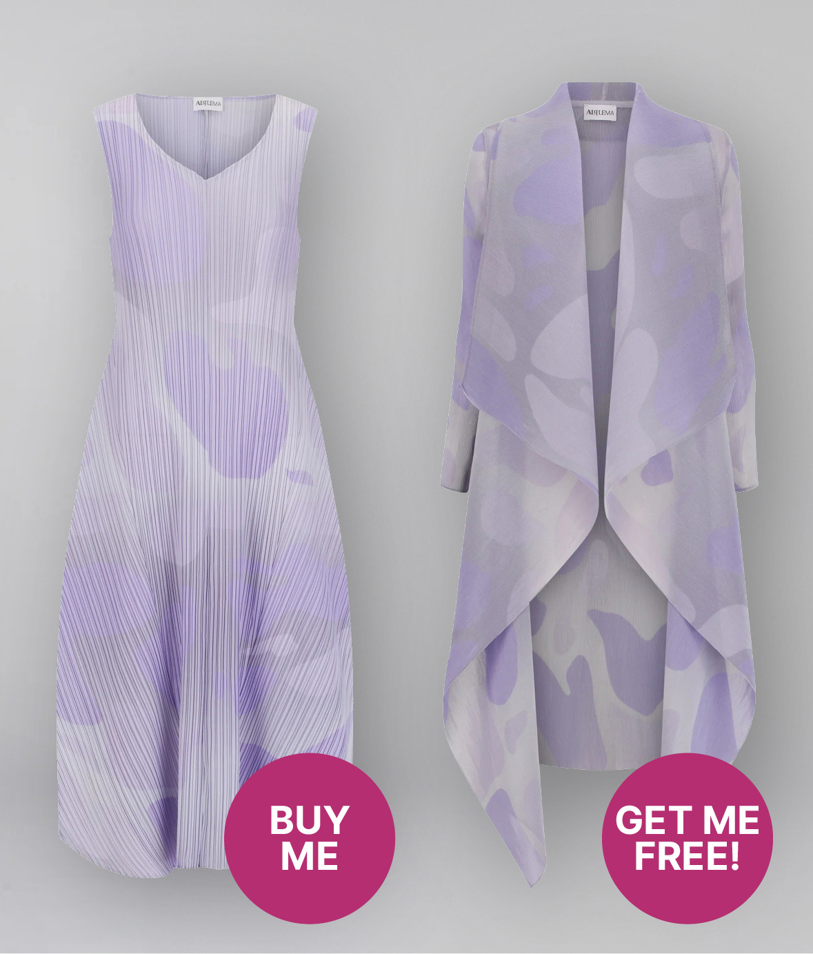 Purchase a Long Estrella Dress in Lyric Hues and receive a matching Collare Coat FREE! Valued at $439