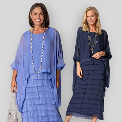 RESTOCKED!  Imagine Fashion Netty Dress. Positano Blue and Navy. One size fits 10-20