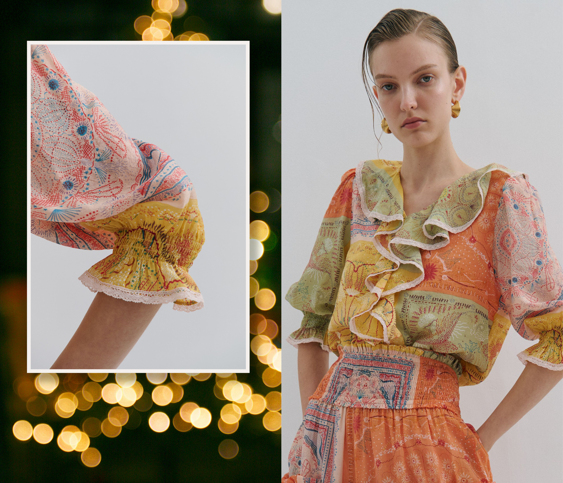 Wide Sleeve Print Top  Sizes to fit 10-18