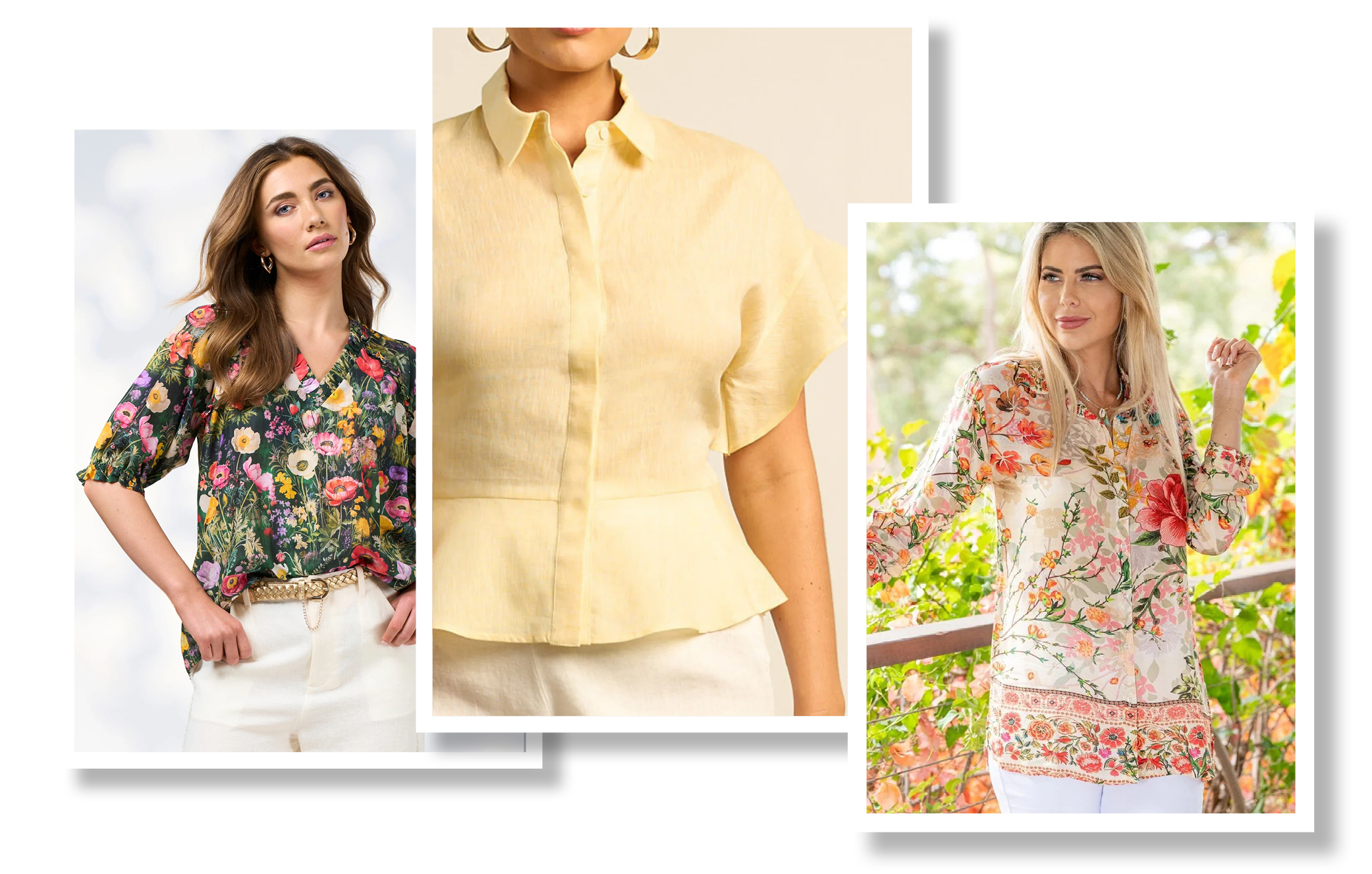 LOOBIE'S STORY Looking Glass Top, sizes 10-20, ZOE KRATZMANN Inlet Top, sizes 10-18 and CIENNA Rouge Bloom Shirt, sizes to fit 10-18