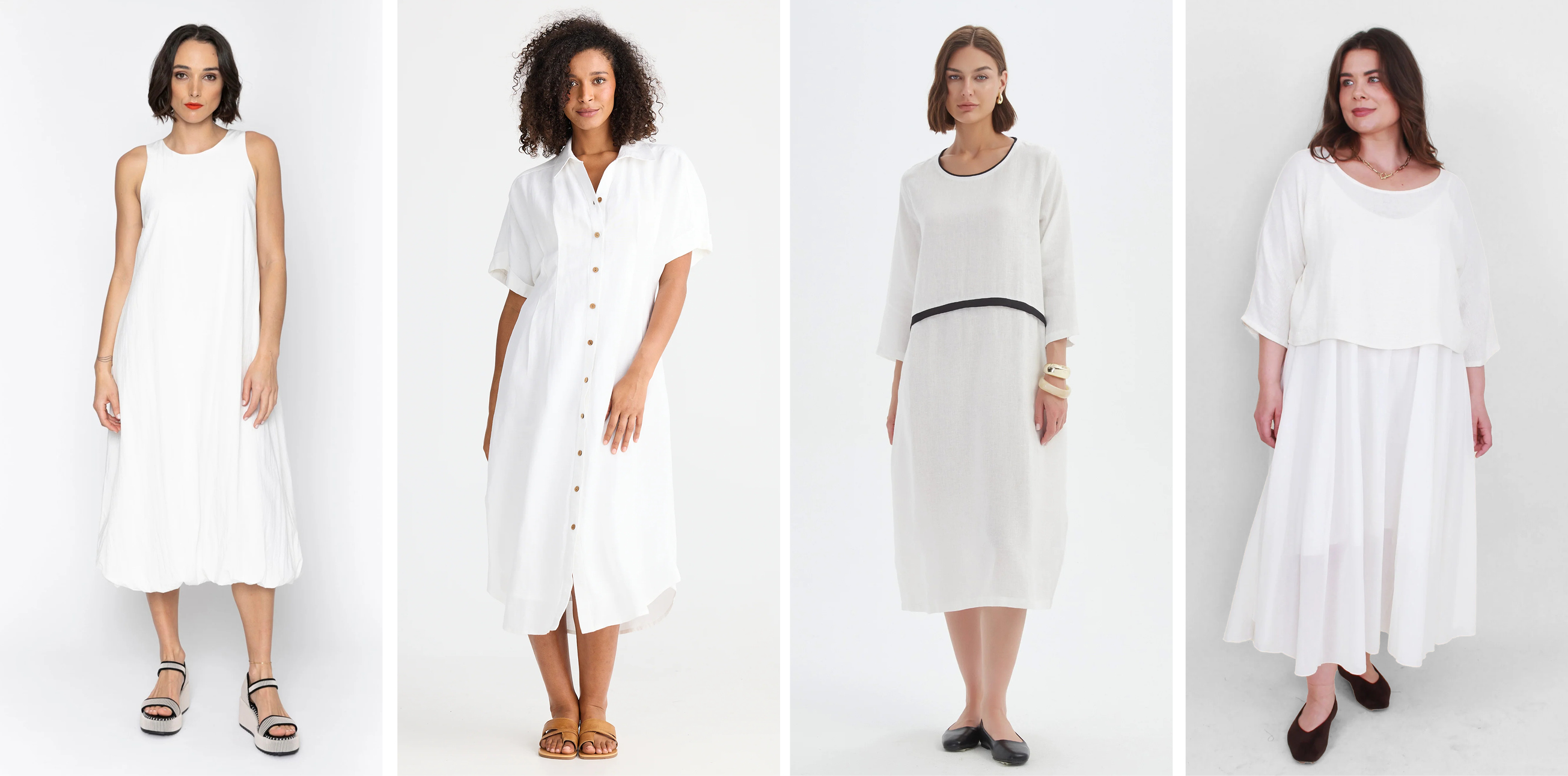 Blacklist Rosa Dress, sizes to fit 10-18, Shanty Felicita Dress, sizes to fit 10-18, Tirelli Contrast Trim Ovoid Dress, sizes to fit 10-16 and Magazine Starlight 2-piece set, sizes to fit 10-22.