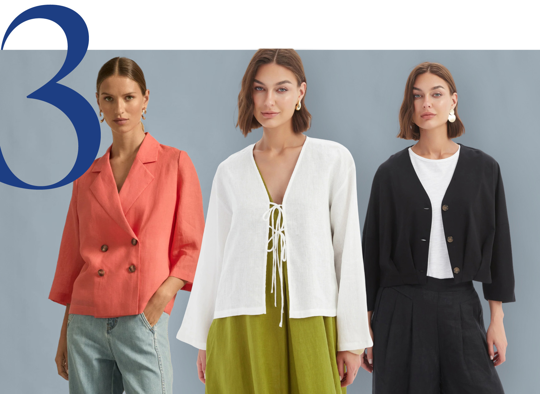 Zoe Kratzmann Valley Jacket. Sizes to fit 8-20. Tirelli Tie Front Top. Sizes to fit 10-16. Tirelli Pleat Hem Crop Cardigan. Sizes to fit 10-16