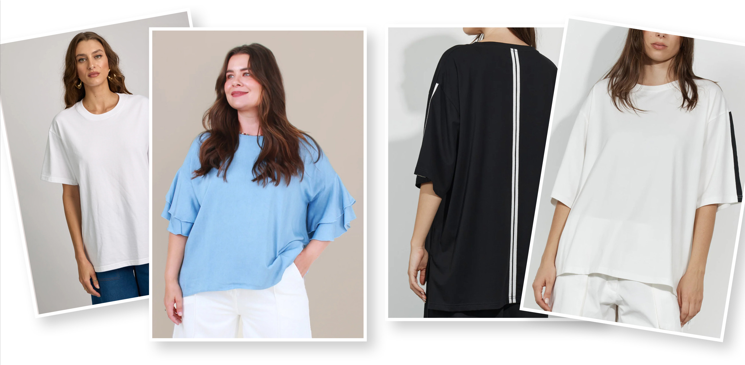 Honey and Beau Marco Boyfriend Tee, sizes to fit 10-22, Cashews Skye Top, sizes 10-26 and Dref by D Core Tee sizes to fit 10-18