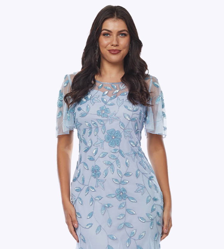 JESSE HARPER  Beaded Floral Dress - Duchess Blue