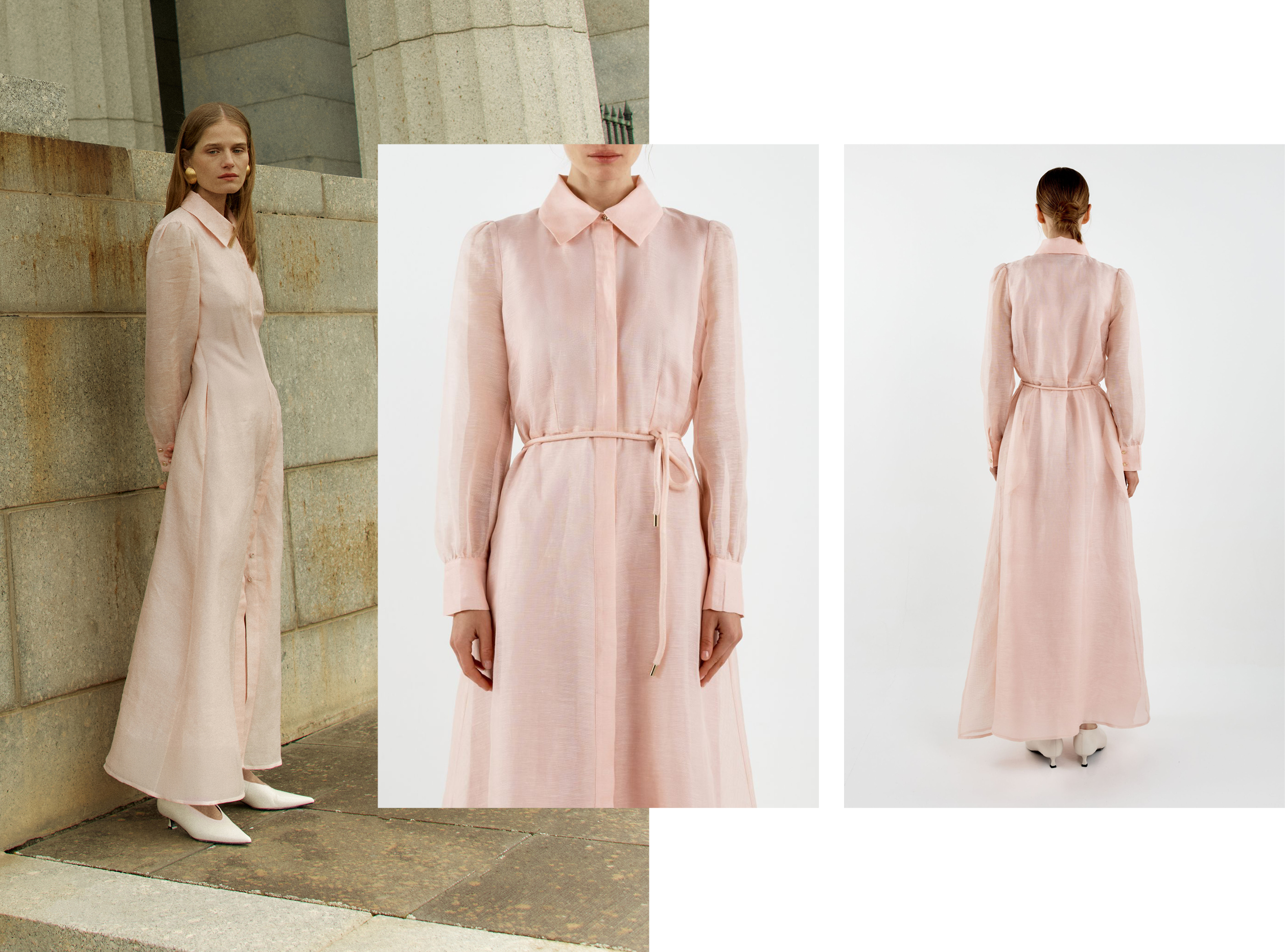 Julie Maxi Shirt Dress  Graceful and refined, the Julie Maxi Shirt Dress is a timeless piece designed to take you from elevated daytime events to formal weddings with ease. Wear it belted or loose. Crafted from a luxurious silk linen blend that feels breathable and looks beautifully polished.  Available in Floral (top) and Pink (above). Sizes to fit 10-16