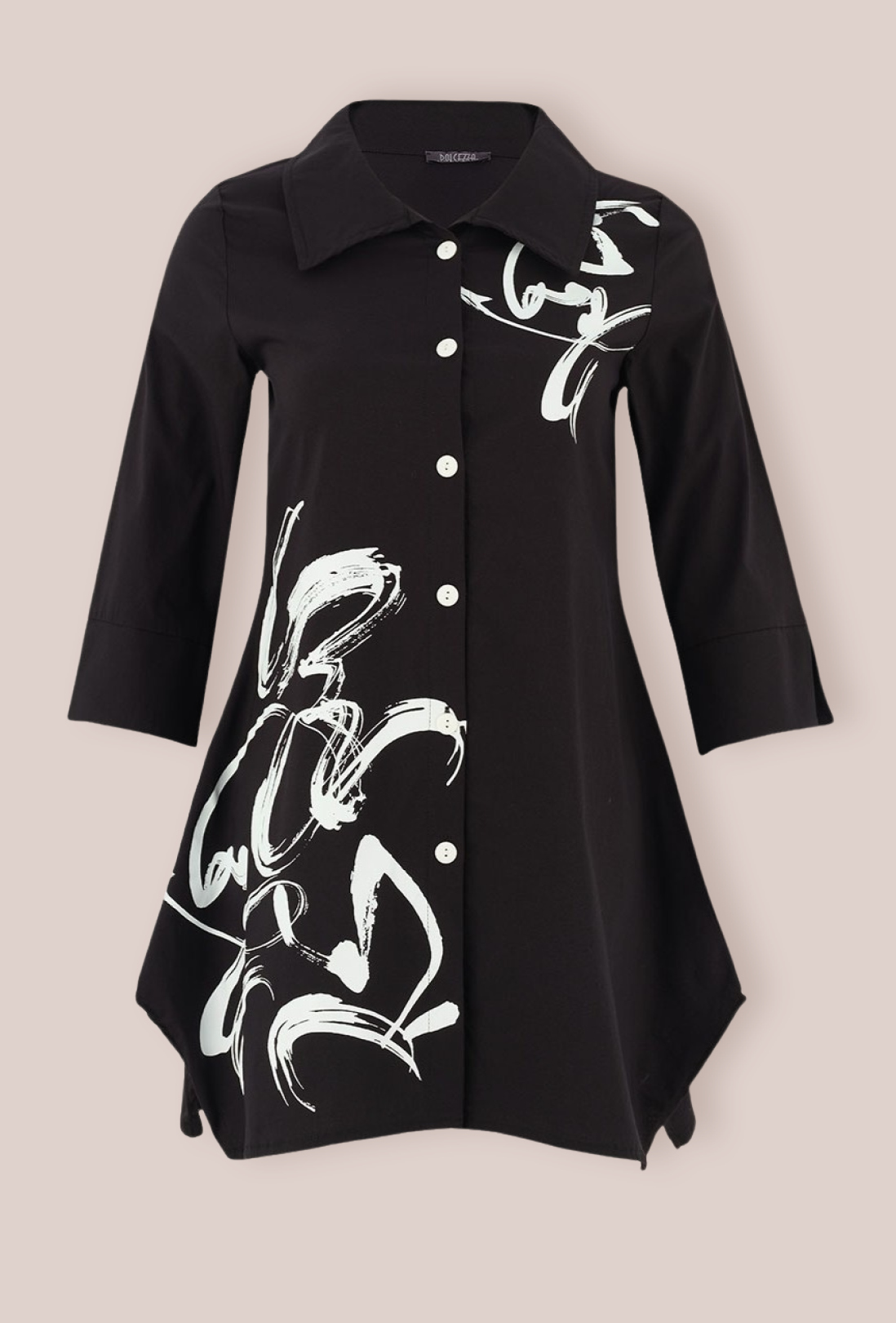 Woven Longline Shirt  Classic tailoring meets an artistic edge in this longline shirt. Crafted from a stretch cotton blend, it softly skims the body before flaring into a fluid, easy silhouette with room to move. Can be work as a jacket.  Sizes to fit 10-20.