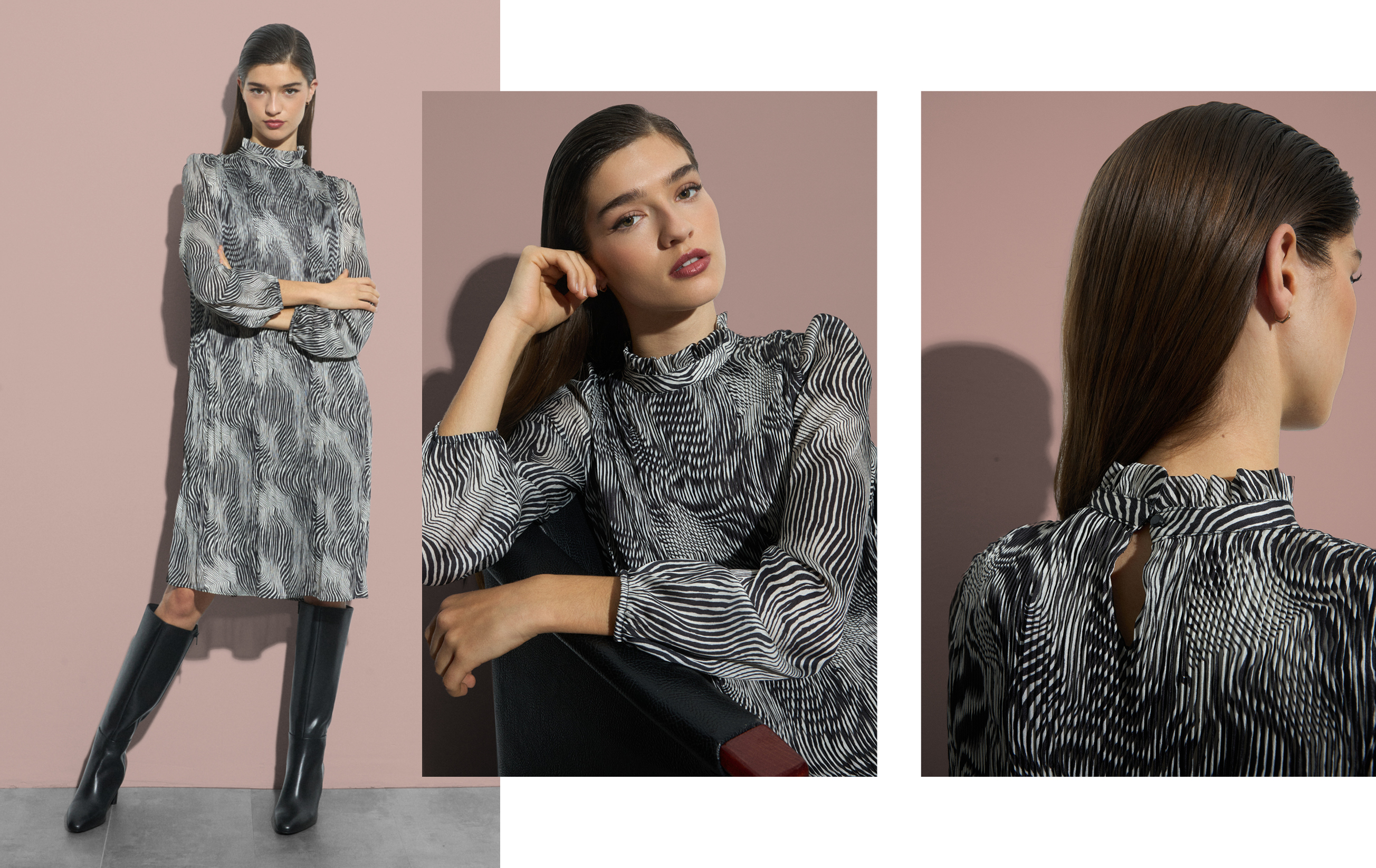 The Levana Dress features a shift silhouette, a modern nod to 60s style in a striking graphic print. Easy through the body with gentle movement through the skirt and a softly ruffled neckline detail. Effortless and elegant.  Sizes 10-26
